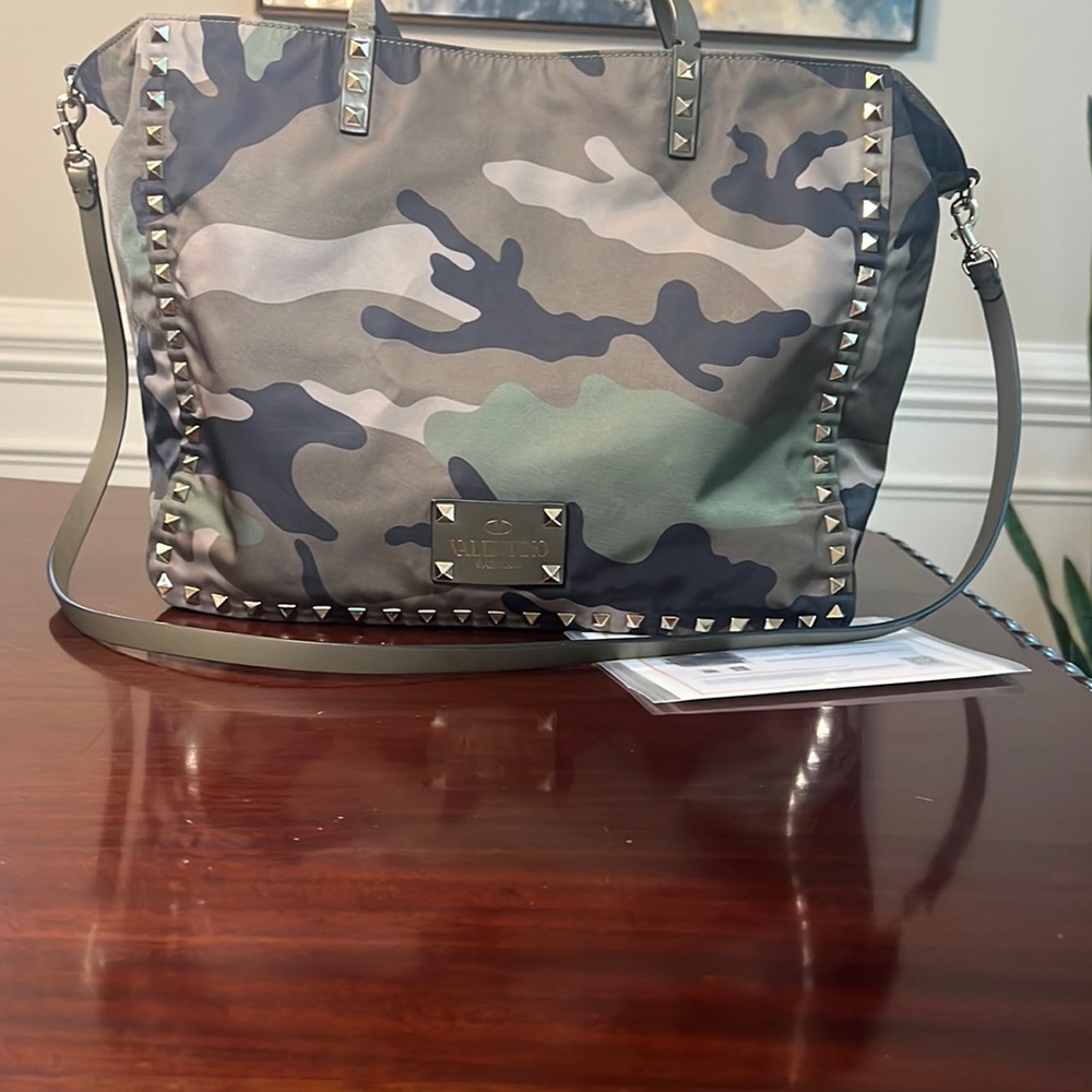 Valentino Camouflage Tote with Stud Accents
